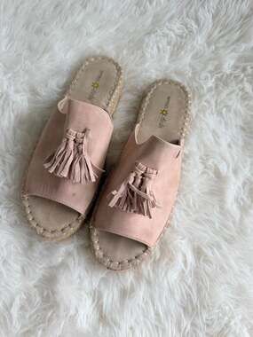 Seven Dials Wendelle Blush Pink Faux Suede Tassel Espadrille Sandals